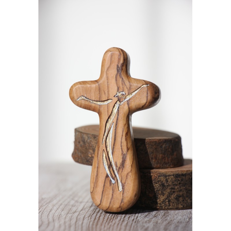 Cruz de mano de olivo PINTADA grande · crucifijo16 · ARTE5037