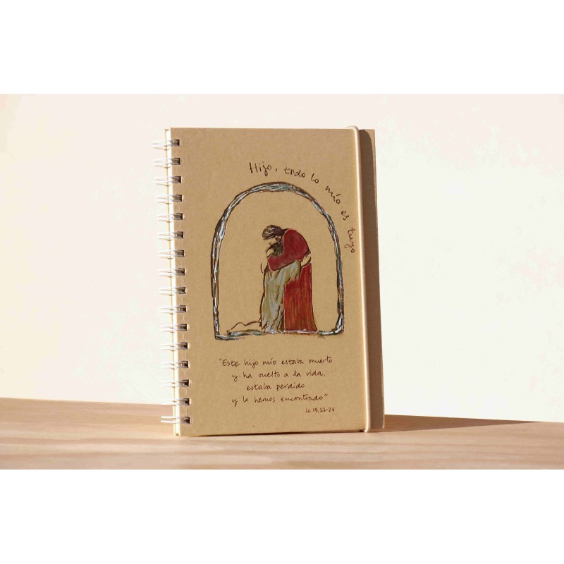 108-HIJO PRÓDIGO. PINTADO A MANO. A5 espiral kraft con elástico natural. PRO-204-pin · PAP0108