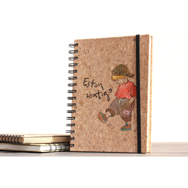 28-ESTOY CONTIGO niño. A5 corcho espiral. PINTADO A MANO. CON-o-223-pin · PAP28