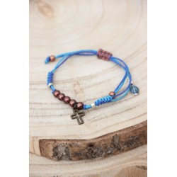 Pulsera cruz de hilo azul 42