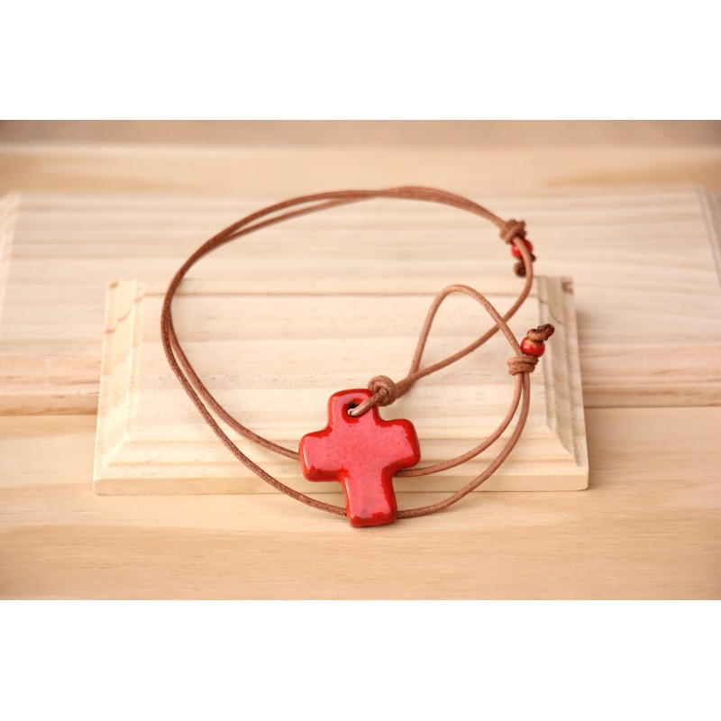 Cruz barro cuero natural 1308natu