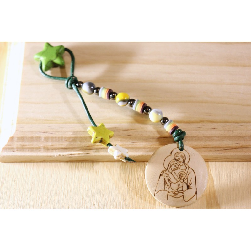 Llavero de cuero verde Sagrada Familia 0786